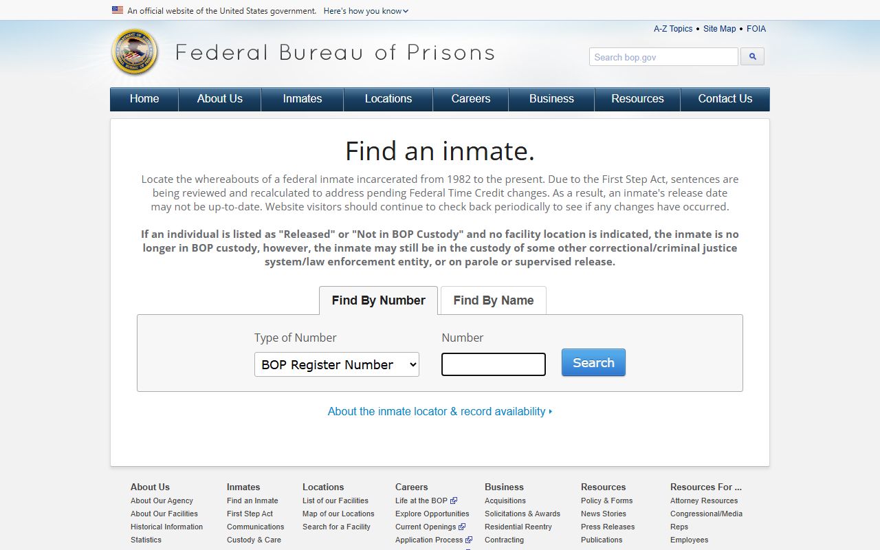 Federal BOP inmate locator search fields for Craig County federal custody checks