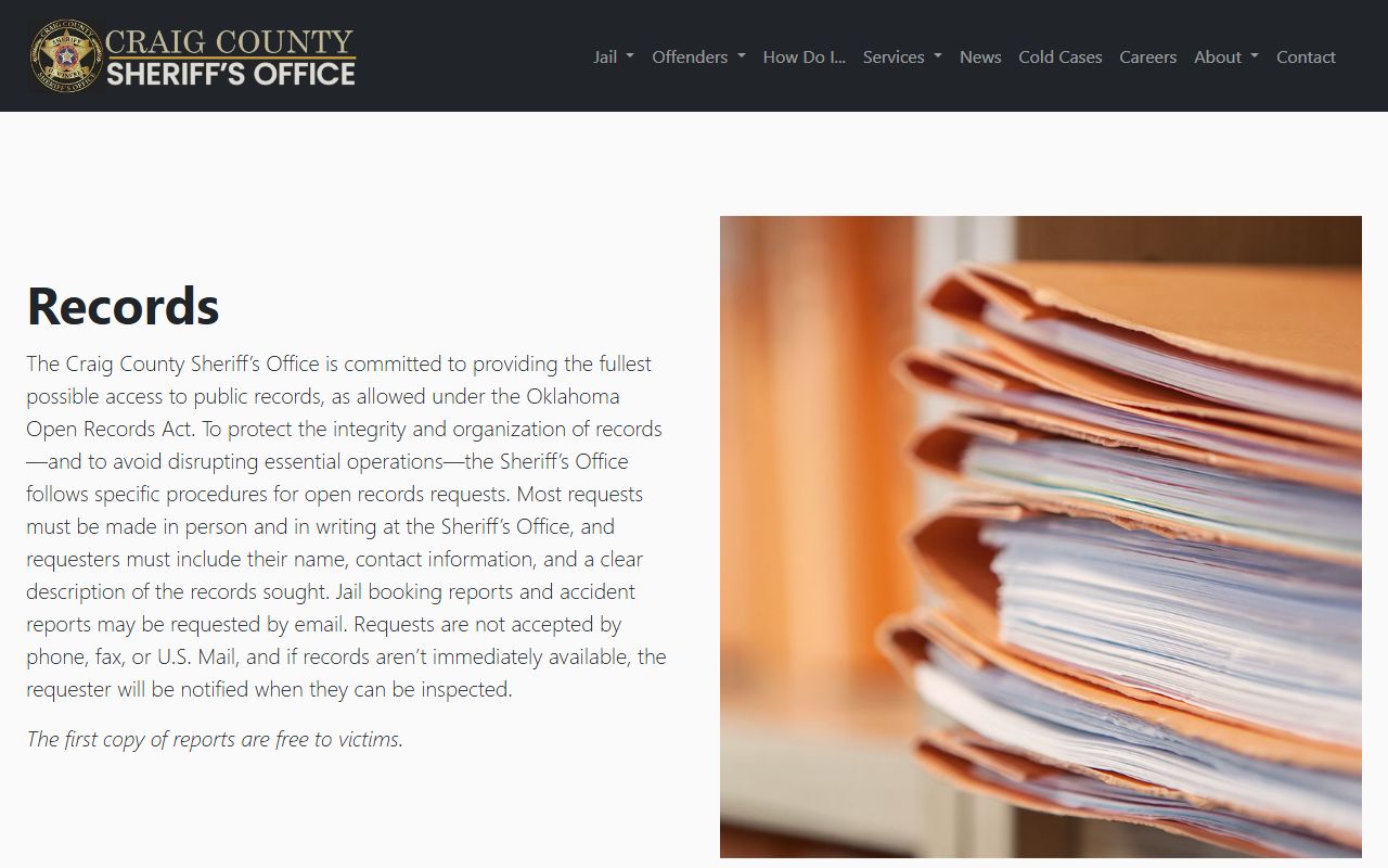 Craig County inmate records request policy under Oklahoma Open Records Act