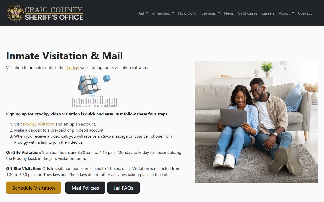 Craig County inmate records visitation and JailATM mail rules