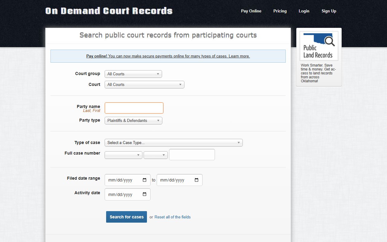 Craig County court records after arrest ODCR search interface